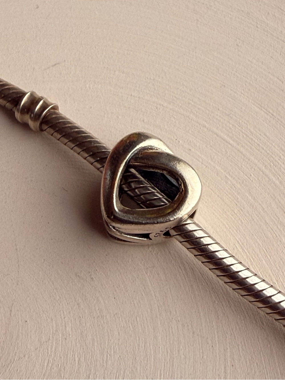 925 Sterling Silver Heart Slide Charm on Snake Chain